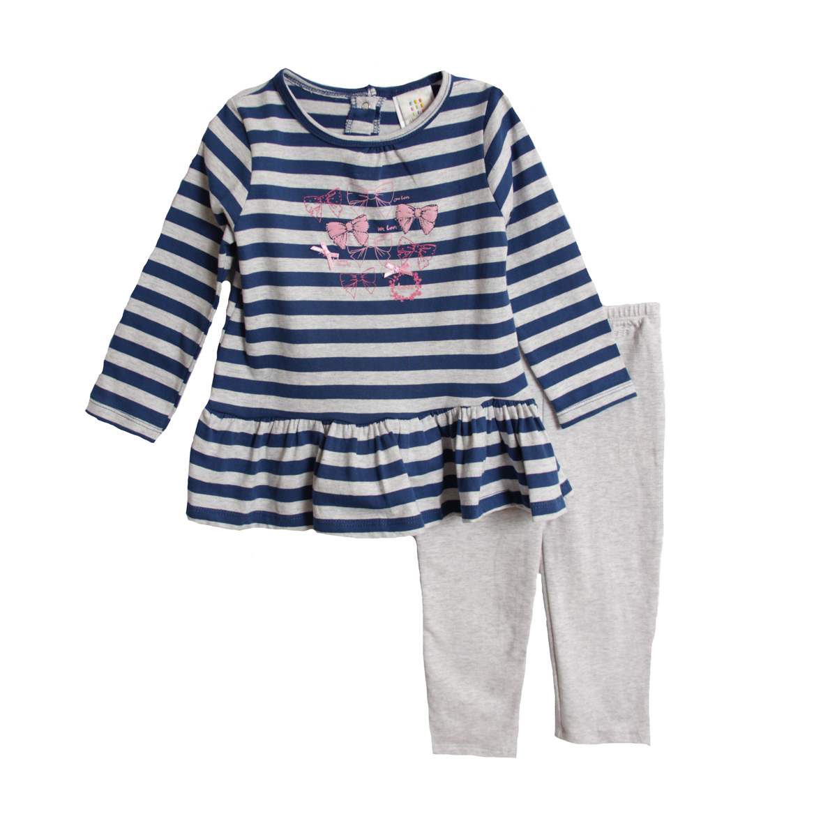 Absorba Infant Baby Girls 2 Piece Blue Pink Bow Striped Top Leggings Set Absorba Infant Baby Girls 2 Piece Blue Pink Bow Striped Top Leggings Set
