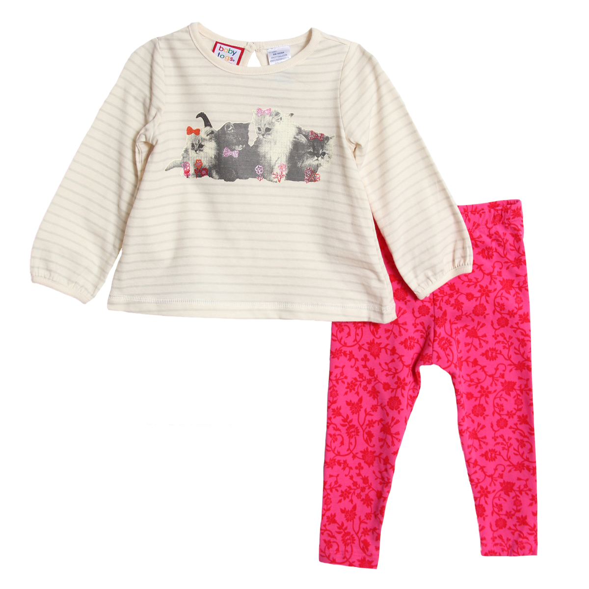 Baby Togs Infant Girls 2 Piece Kitten Striped Shirt Hot Pink Leggings Set Baby Togs Infant Girls 2 Piece Kitten Striped Shirt Hot Pink Leggings Set