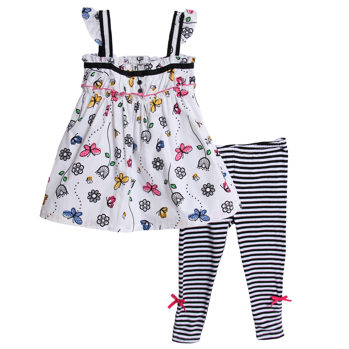 Baby Togs Toddler Girls 2 Piece Butterfly Tunic Tank Top Striped Leggings Set Baby Togs Toddler Girls 2 Piece Butterfly Tunic Tank Top Striped Leggings Set