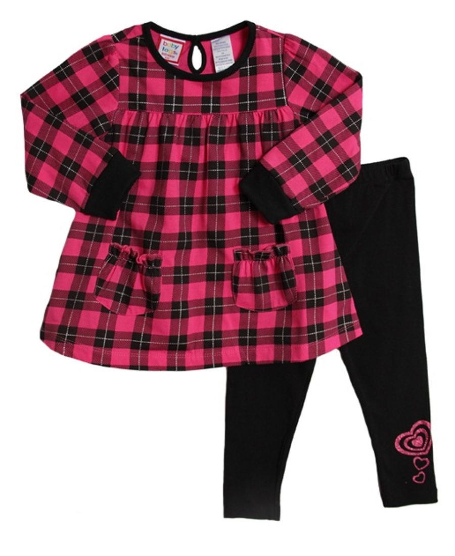 Baby Togs Infant Baby Girls 2 Piece Pink Black Plaid Tunic Top Leggings Set Baby Togs Infant Baby Girls 2 Piece Pink Black Plaid Tunic Top Leggings Set