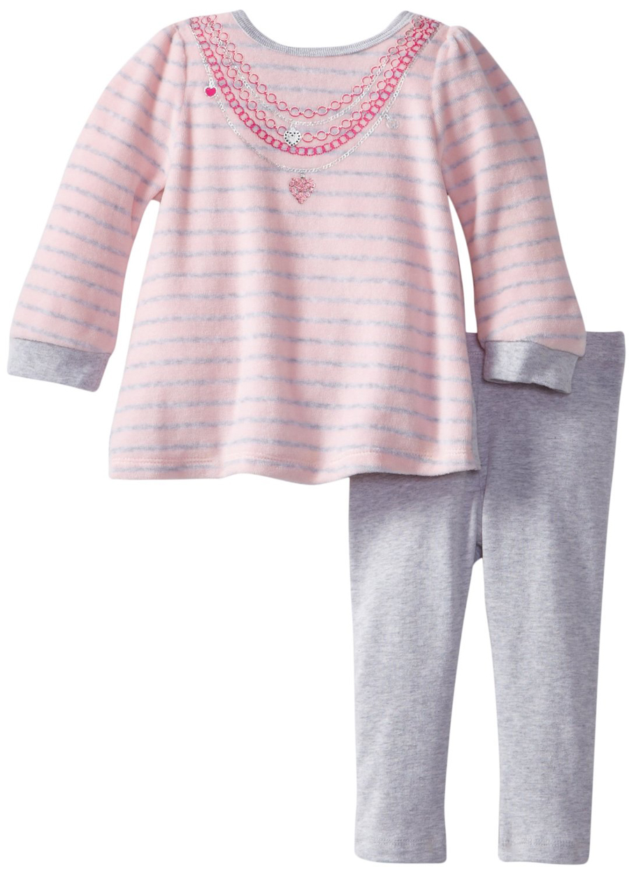 Absorba Infant Baby Girls 2 Piece Pink Striped Velour Top Grey Leggings Set Absorba Infant Baby Girls 2 Piece Pink Striped Velour Top Grey Leggings Set