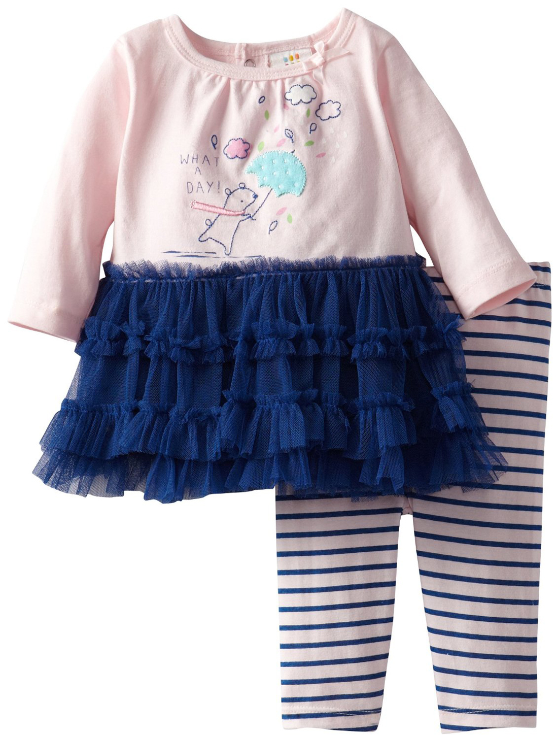 Absorba Newborn Baby Girls 2 Piece Pink Navy Tutu Dress Striped Leggings Set Absorba Newborn Baby Girls 2 Piece Pink Navy Tutu Dress Striped Leggings Set