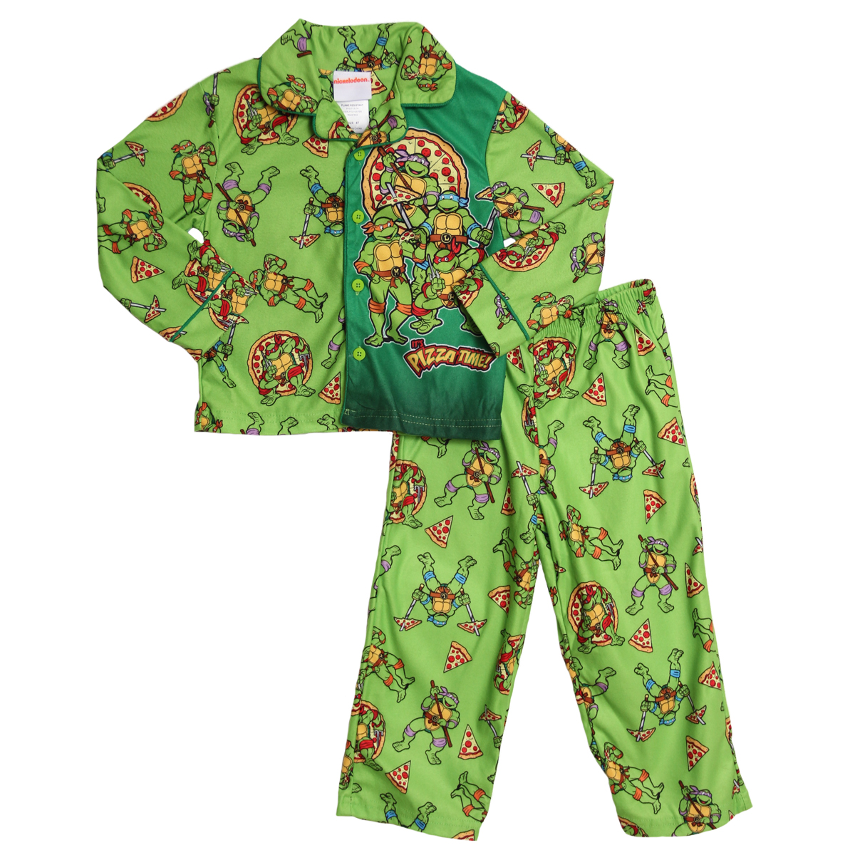 Nickelodeon Nickelodeon Toddler Boys 2 Piece Green Ninja Turtle Pizza Flannel Pajama Set Nickelodeon Nickelodeon Toddler Boys 2 Piece Green Ninja Turtle Pizza Flannel Pajama Set