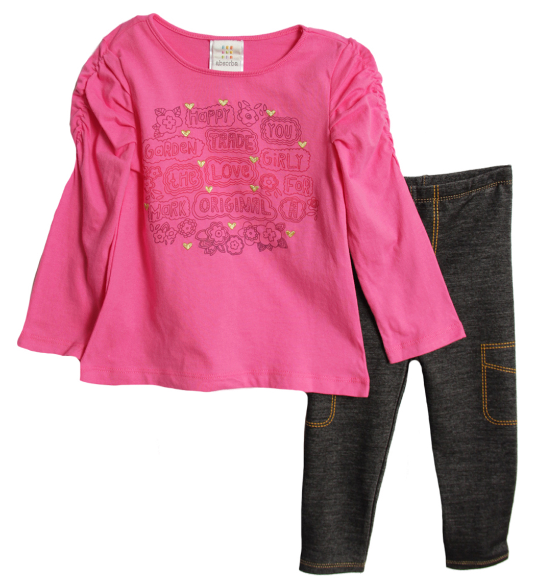 Absorba Infant Baby Girls 2 Piece Hot Pink Top Jeggings Leggings Set Absorba Infant Baby Girls 2 Piece Hot Pink Top Jeggings Leggings Set