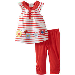 Baby Togs Infant Baby Girls 2 Piece Coral Striped A-line Top Leggings Set Baby Togs Infant Baby Girls 2 Piece Coral Striped A-line Top Leggings Set