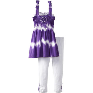 Baby Togs Infant Baby Girls 2 Piece Purple Tie Dye A-line Top White Leggings Set Baby Togs Infant Baby Girls 2 Piece Purple Tie Dye A-line Top White Leggings Set