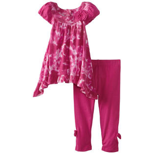 Baby Togs Toddler Girls 2 Piece Fuchsia Tie Dye Shark Bite Top Leggings Set Baby Togs Toddler Girls 2 Piece Fuchsia Tie Dye Shark Bite Top Leggings Set