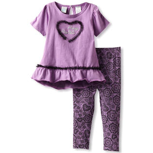 Baby Togs Toddler Girls 2 Piece Purple Short Sleeve Top Faux Lace Leggings Set Baby Togs Toddler Girls 2 Piece Purple Short Sleeve Top Faux Lace Leggings Set
