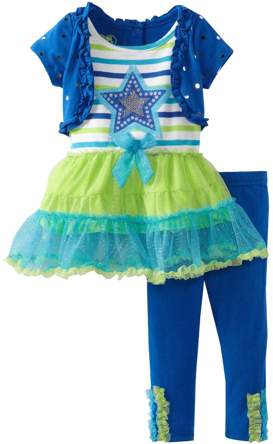 Young Hearts Infant Baby Girls 2 Piece Neon Striped Tutu Top Blue Leggings Set Young Hearts Infant Baby Girls 2 Piece Neon Striped Tutu Top Blue Leggings Set