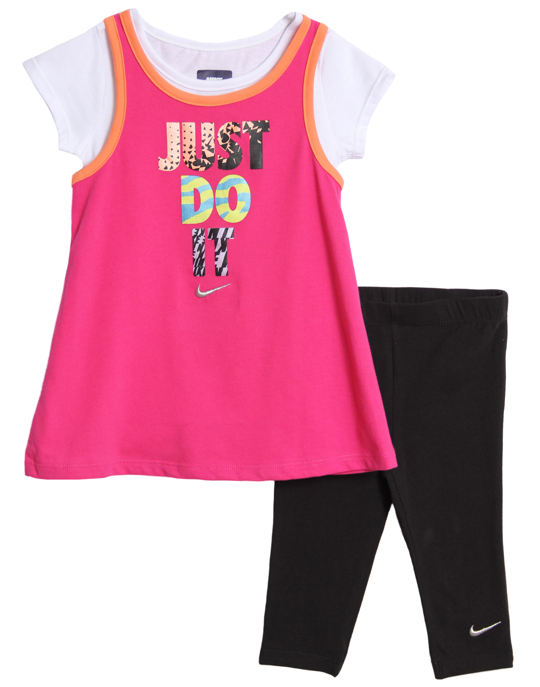 Nike Infant Baby Girls 2 Piece Pink T-shirt Black Athletic Capri Leggings Set Nike Infant Baby Girls 2 Piece Pink T-shirt Black Athletic Capri Leggings Set