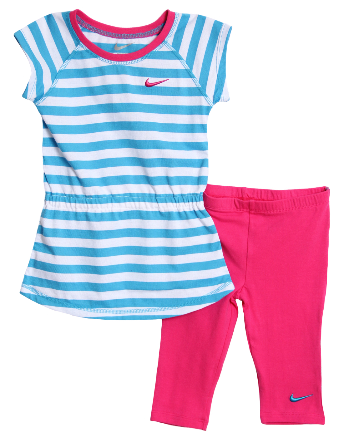 Nike Infant Baby Girls 2 Piece Blue Striped Top Pink Athletic Capri Leggings Set Nike Infant Baby Girls 2 Piece Blue Striped Top Pink Athletic Capri Leggings Set