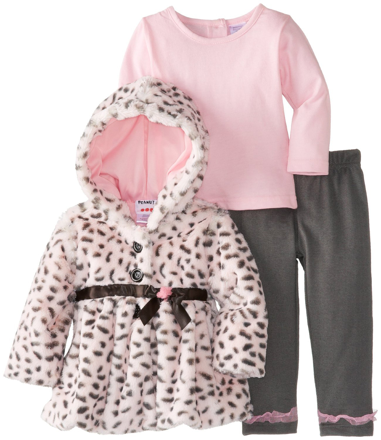 Peanut Buttons Peanut Buttons Infant Baby Girls 3 Piece Pink Faux Fur Coat Gray Leggings Set Peanut Buttons Peanut Buttons Infant Baby Girls 3 Piece Pink Faux Fur Coat Gray Leggings Set