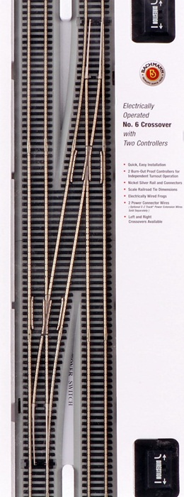 Bachmann Trains Bachmann HO Scale Train E-Z Track System Nickel Silver/Gray #6 Remote Crossover Turnout Right 44576 at Sears.com