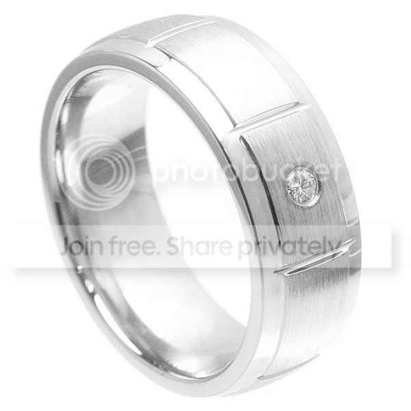 Forever Flawless 8mm Brushed and High Polished Step Edge Grooved 0.04 ct. Genuine White Diamond Solitaire Comfort Fit Cobalt Wedding Band at Sears.com