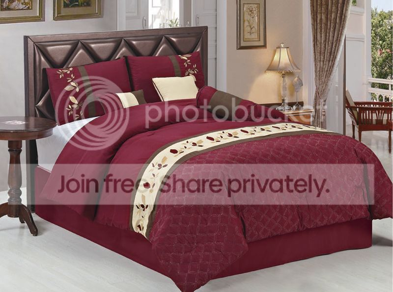 Grand Bedding Burgundy  leaf and lattice Embroidered Leaf 7 pc Comforter Set at Sears.com