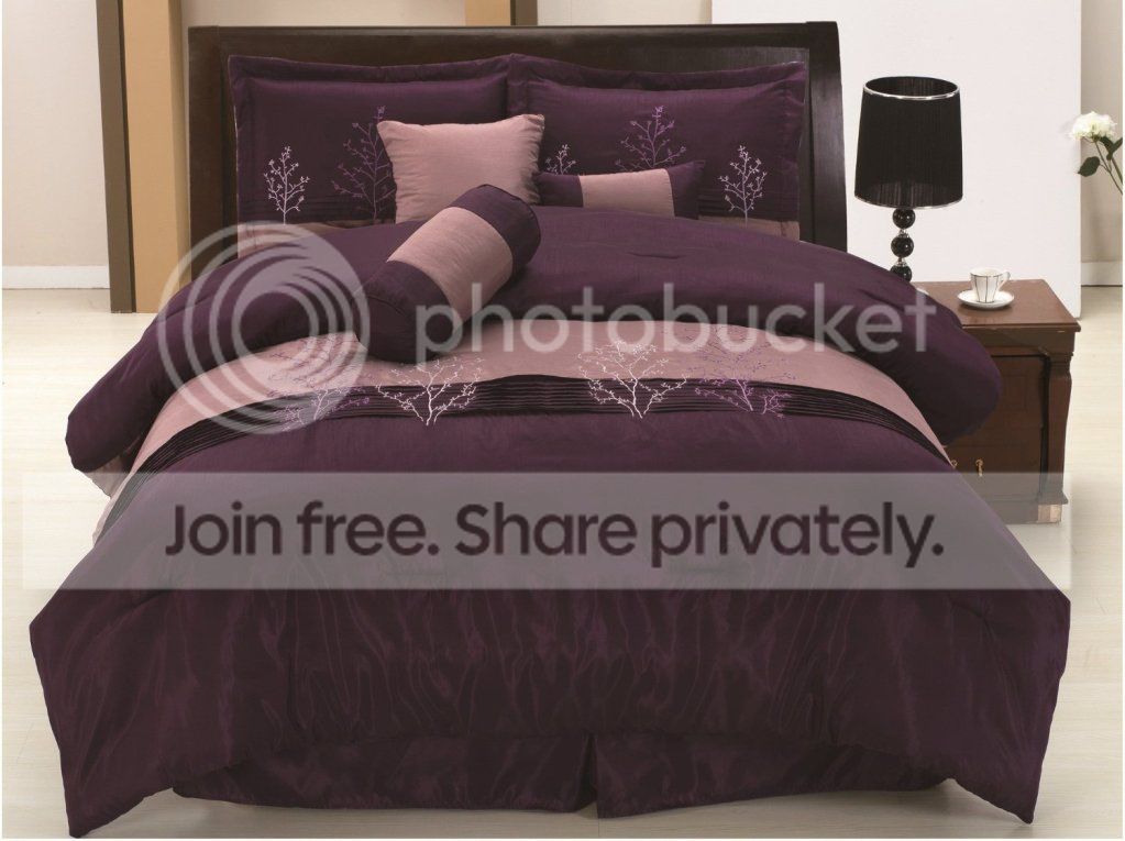 Grand Bedding Faux Silk Purple & Embroidery Lilac Tree Design 7PC Comforter Set Bed-in-a-bag at Sears.com