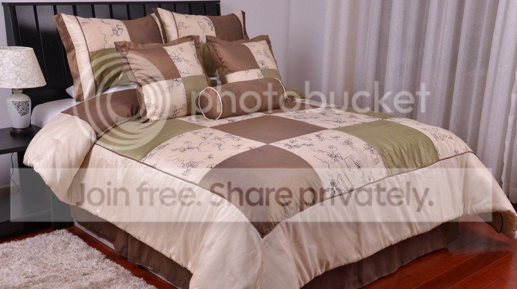 Grand Bedding Beige with Green and Brown Embroidery Floral Patchwork Design 7pc Comforter Set / Bed-in-a-bag at Sears.com