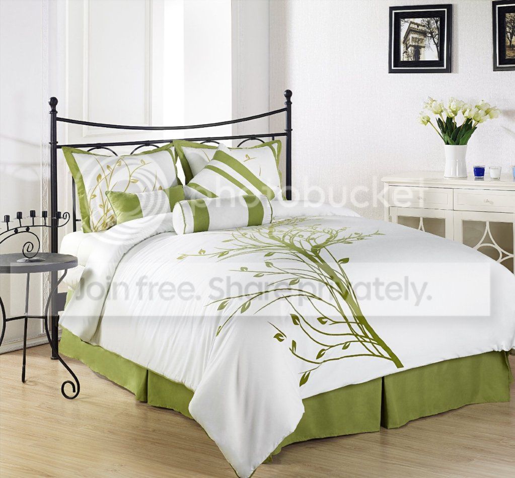 Grand Bedding Flocking Green Tree on White 7pc Comforter Set Bed-in-a-bag at Sears.com
