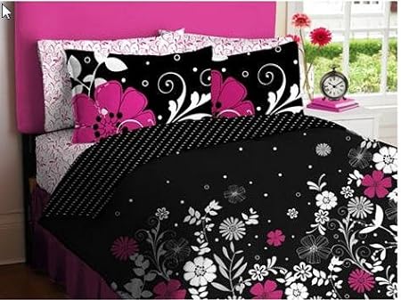 Black White Polka Dots Girls Full Comforter Set 8 Piece Bed In Bag ...