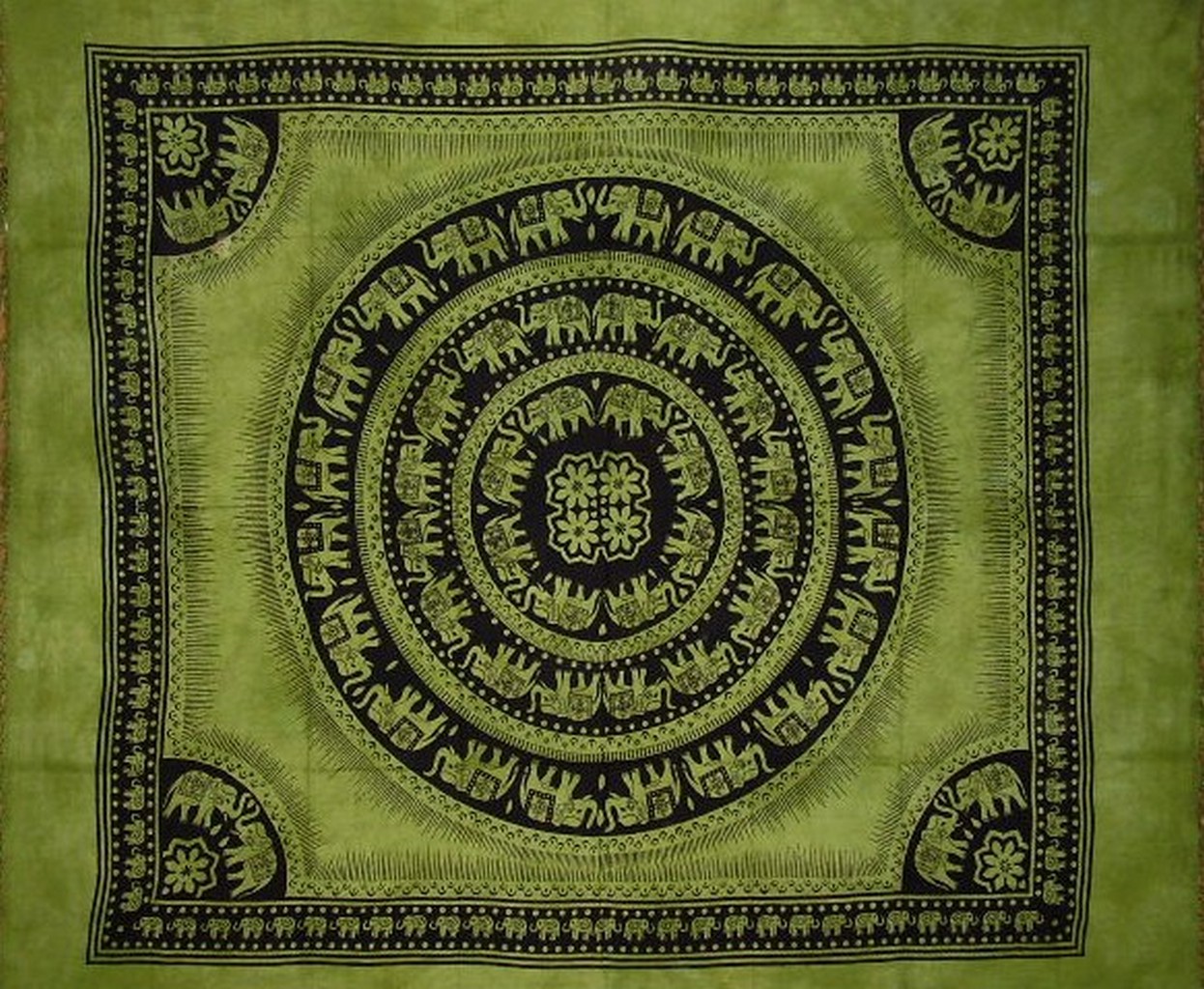 Textiles of India Mandala Elephant Tapestry-Spread-Throw-Coverlet-Versatile-82" x 92"-Green at Sears.com