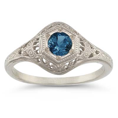 Apples of Gold Victorian Etched London Blue Topaz Ring, 18K White Gold at Sears.com
