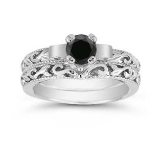 Apples of Gold 1/4 Carat Art Deco Black Diamond Bridal Set Apples of Gold 1/4 Carat Art Deco Black Diamond Bridal Set