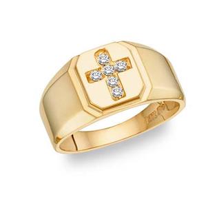 Apples of Gold Mens Diamond Cross Ring - 14K Gold Apples of Gold Mens Diamond Cross Ring - 14K Gold