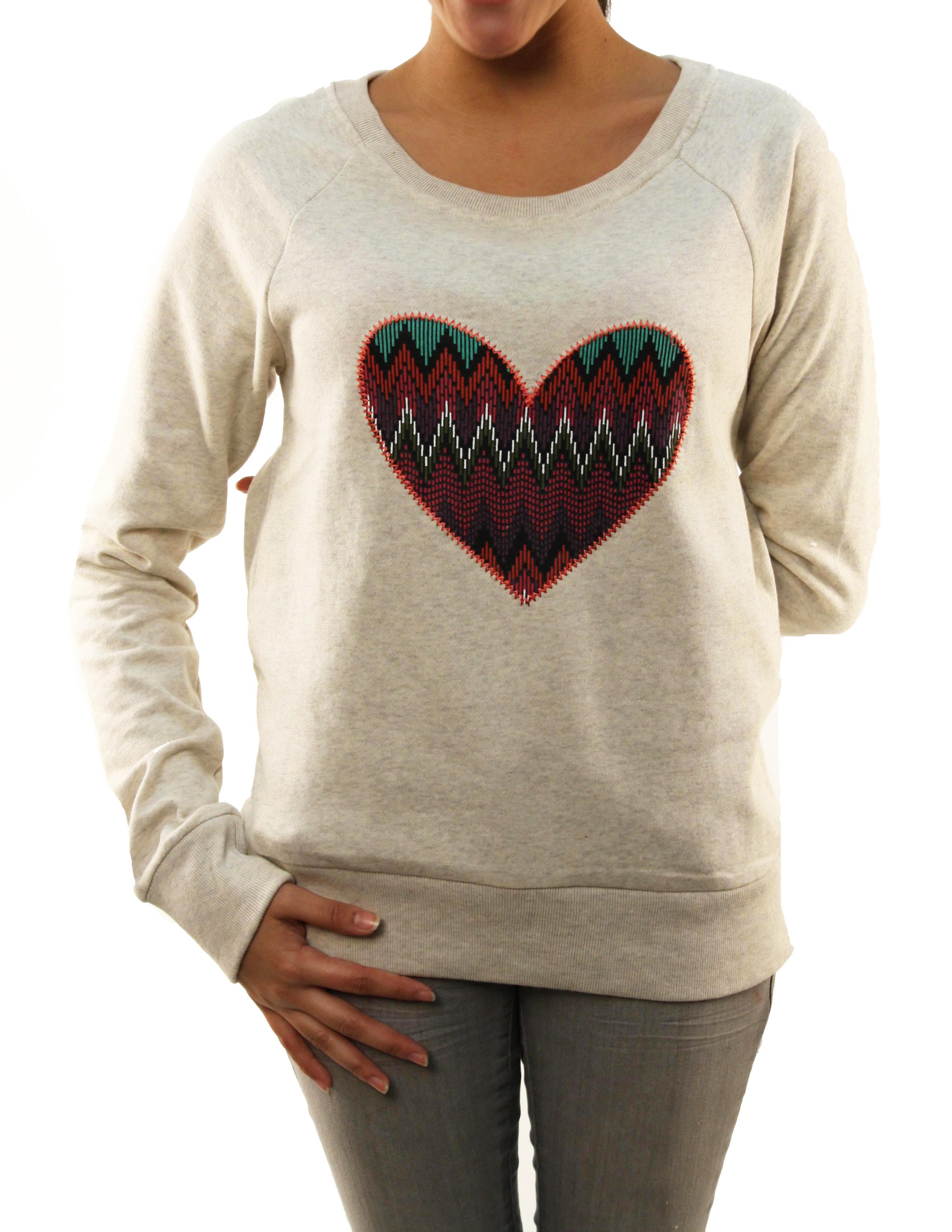 Roxy Women's "Detour" Big Heart Sweater Bone White Y474641F-OAT at Sears.com