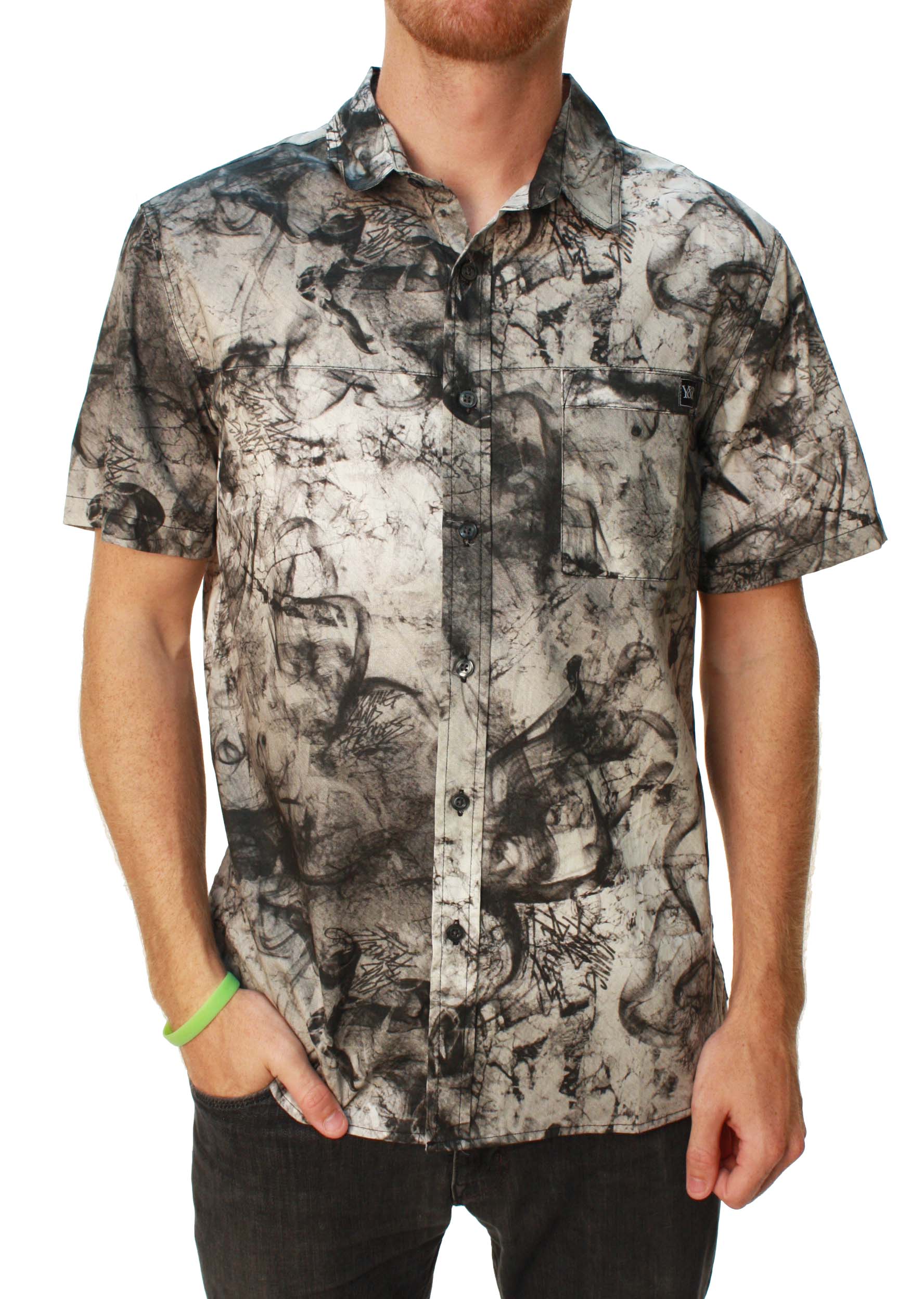 Young & Reckless Men's Marble Smoke Graphic Button Up Casual Shirt Young & Reckless Men's Marble Smoke Graphic Button Up Casual Shirt