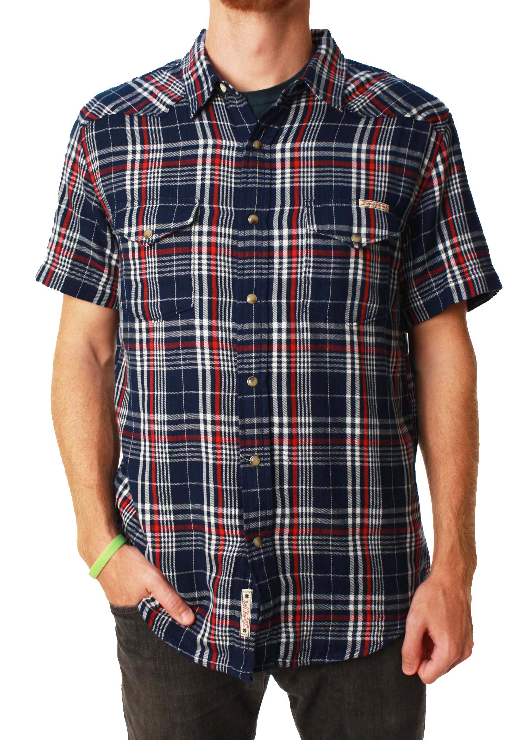 Lucky Brand Men's Western Sportswear Short Sleeve Button Up Flannel Shirt Lucky Brand Men's Western Sportswear Short Sleeve Button Up Flannel Shirt