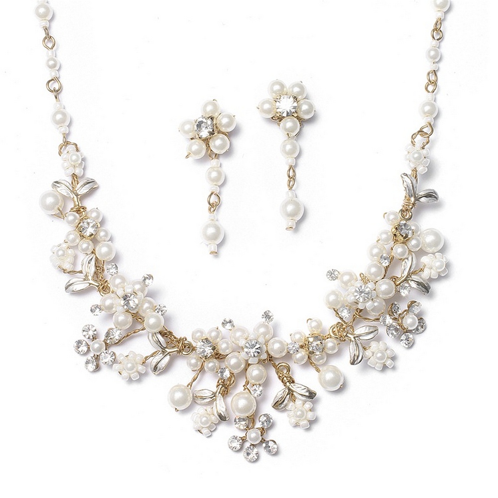 Mariell Ivory Simulated Pearl Garden Bridal Wedding Necklace Set Mariell Ivory Simulated Pearl Garden Bridal Wedding Necklace Set