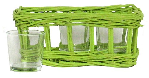 Traders & Co. Hand Woven Kiwi Green Painted Willow Basket with 3 Glass Votives 8"L x 3 3/4"W x 3 1/4"H Set / 2 at Sears.com