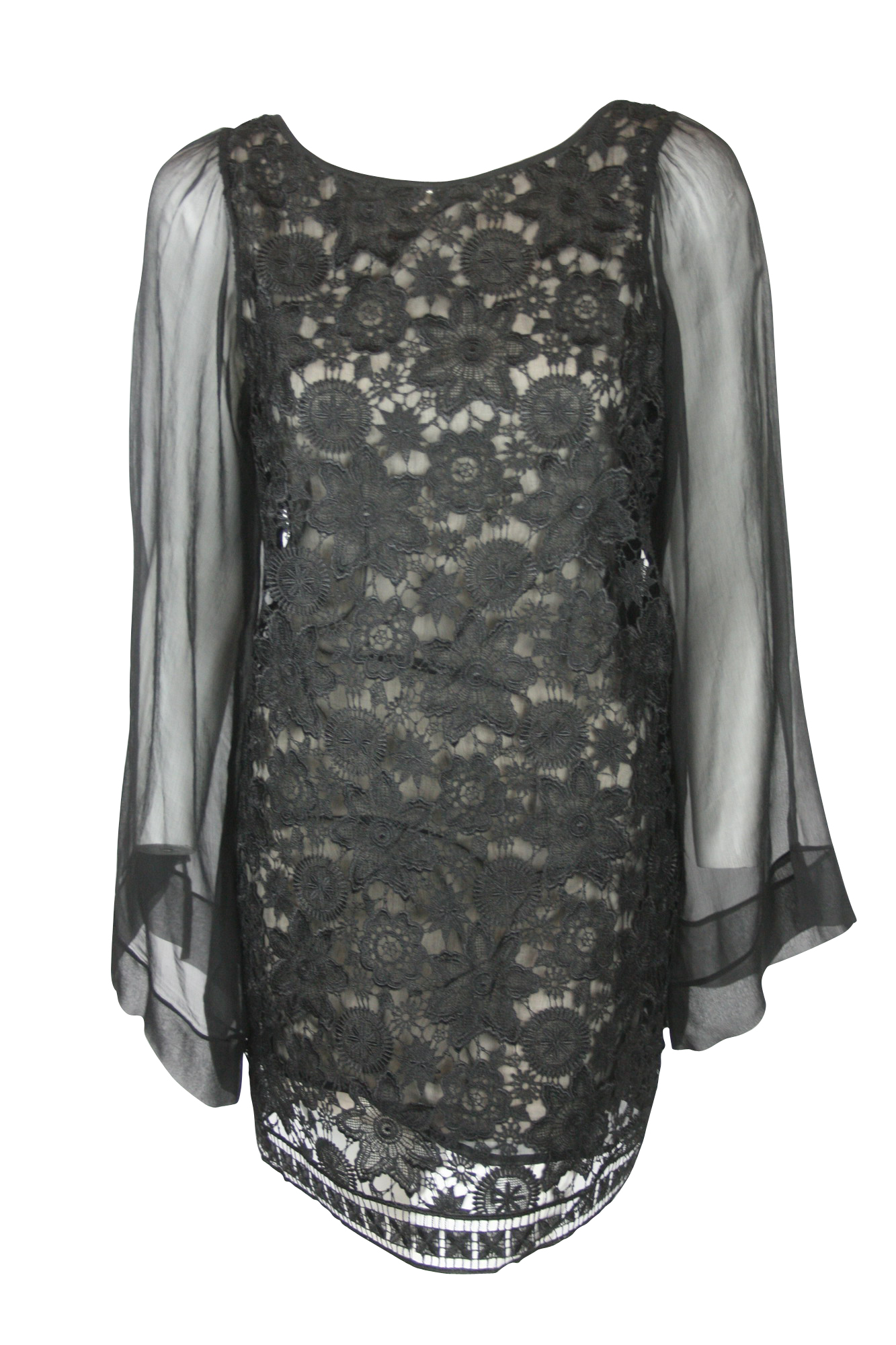 Analili Womens Lace Overlay Sheer Flare Long Sleeve Dress at Sears.com