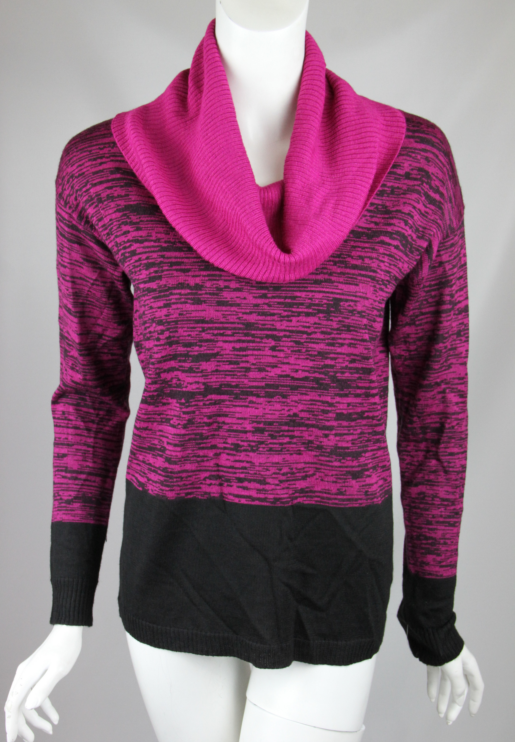 Ellen Tracy Womens Pink Black Cowl Neck Contrast Hem Sweater M