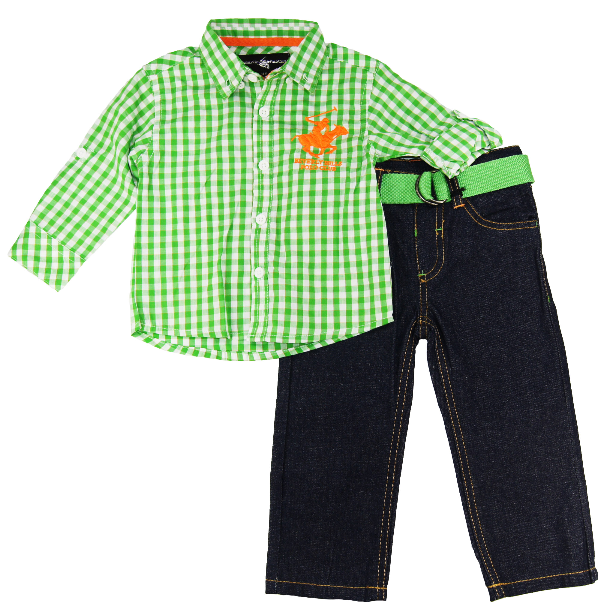 Beverly Hills Polo Club Plaid Infant Boys Green Roll Up Long Sleeve Shirt Jeans at Sears.com