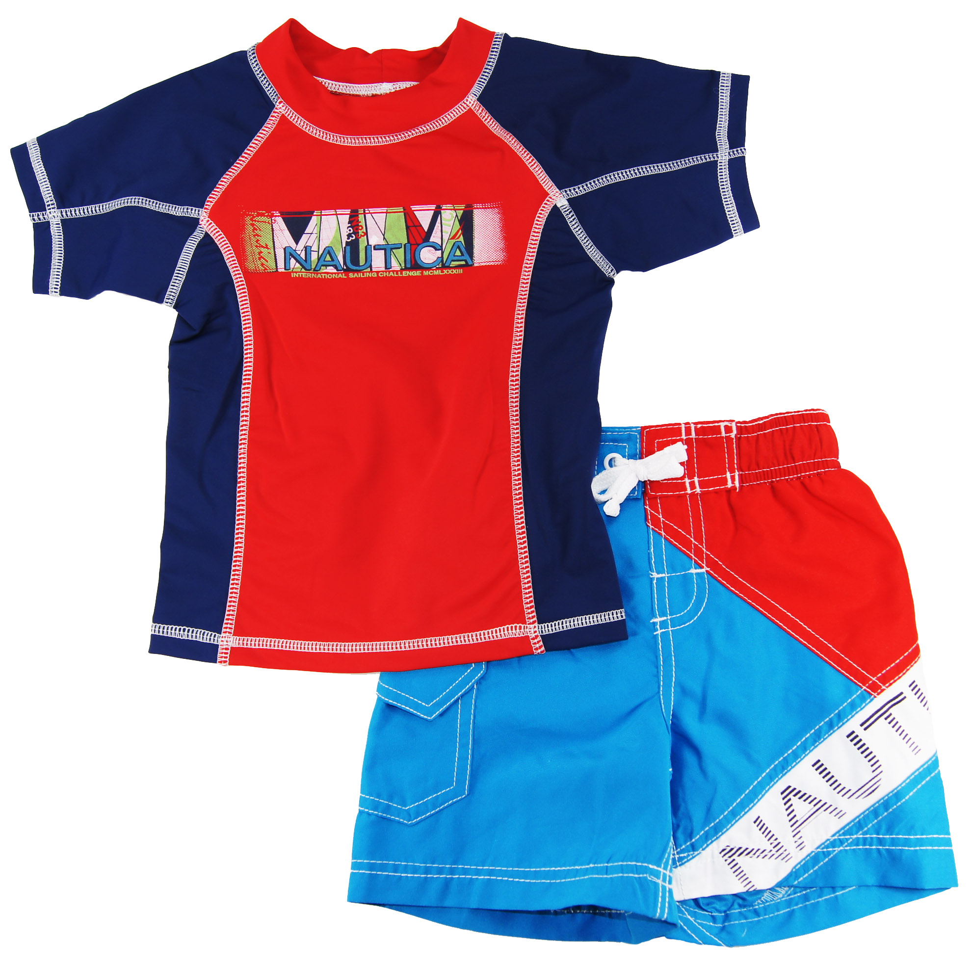Nautica Toddler Boys Blue/Red Print Rash Guard Swim Top/Shorts 2 Pc Set 2T 3T 4T at Sears.com