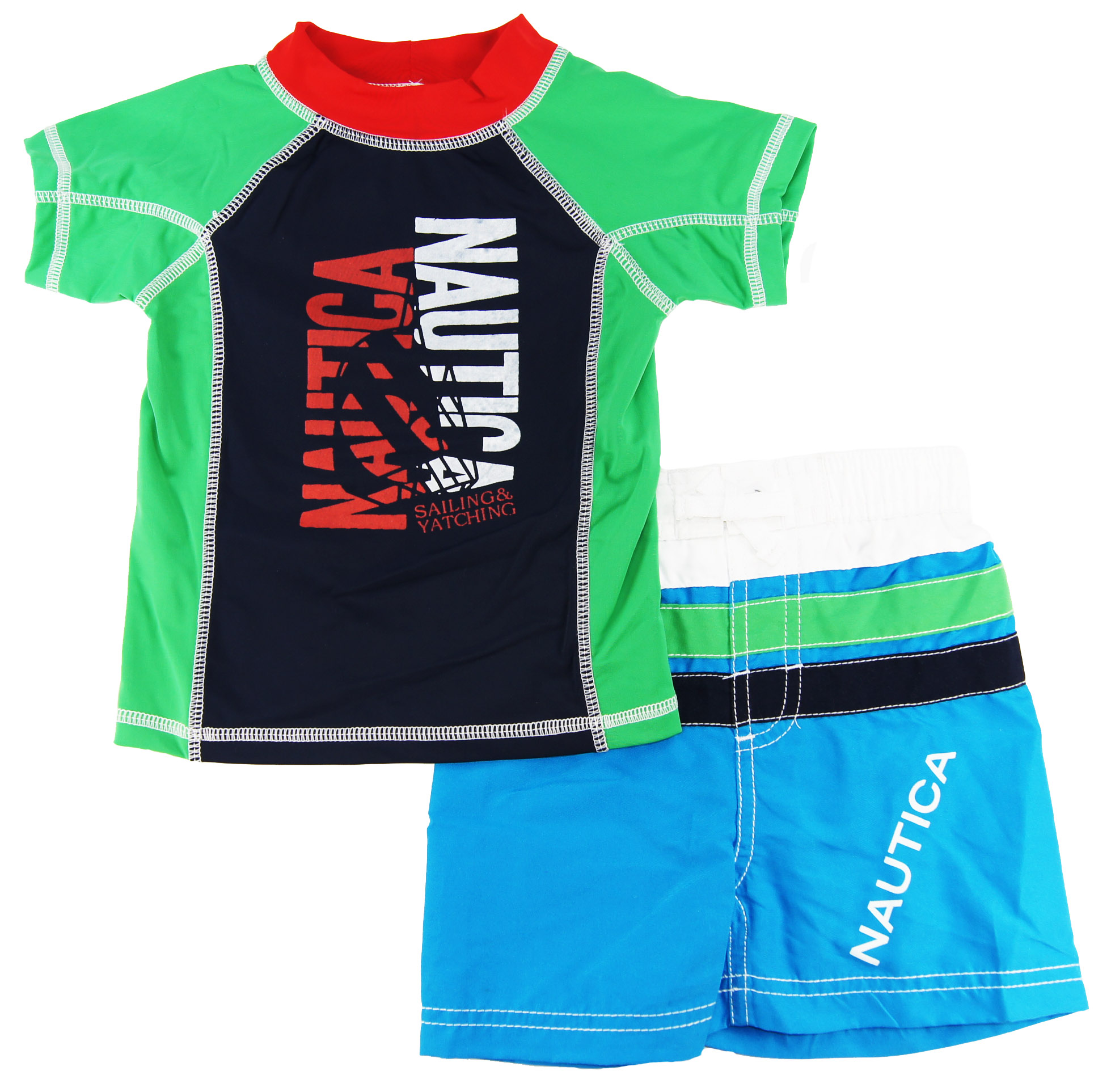 Nautica Infant Boys Green/Blue Print Rash Guard Swim Top/Shorts 2 Pc Set 121824M at Sears.com