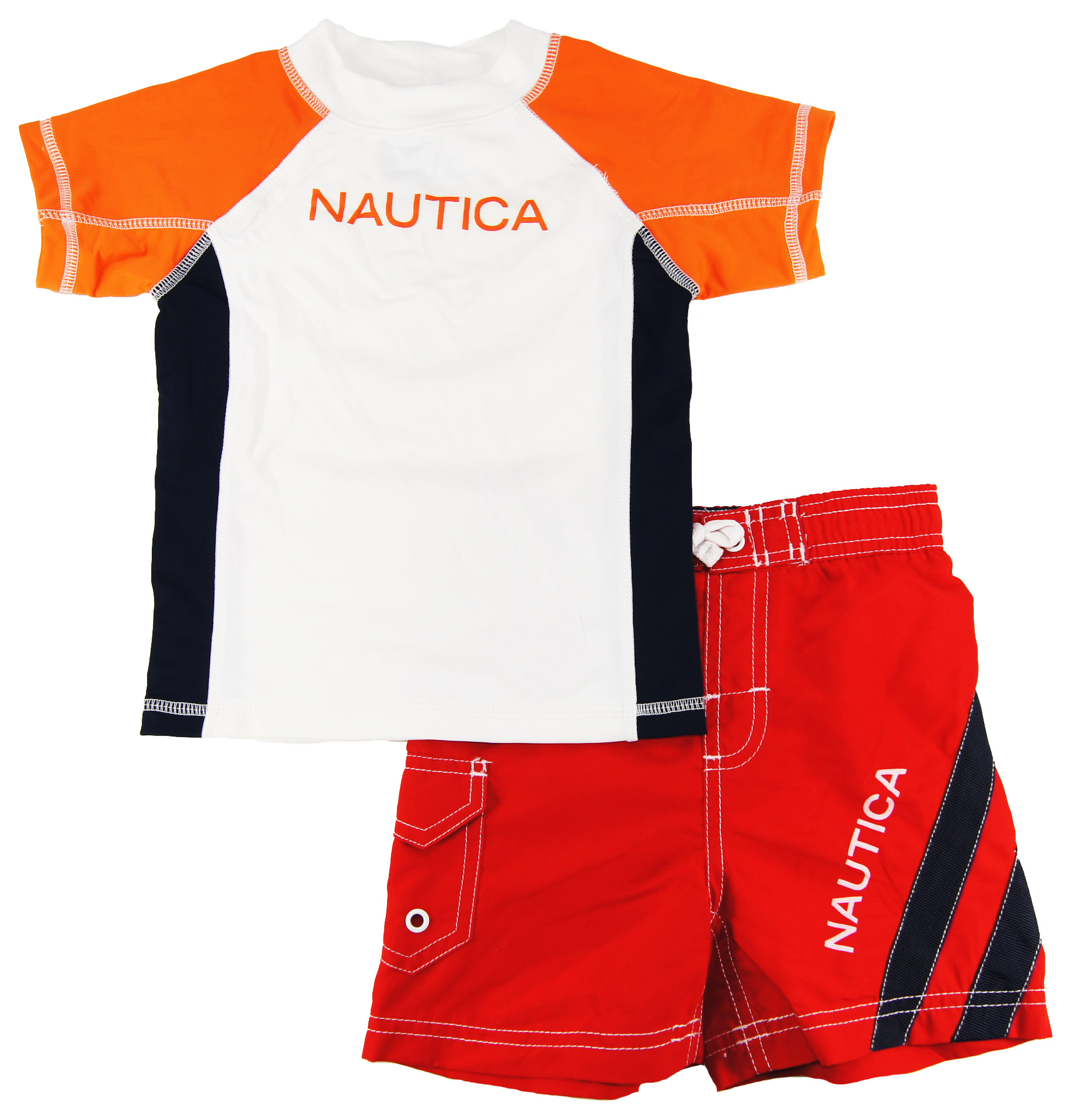 Nautica Infant Boys Orange/Red Print Rash Guard Swim Top/Shorts 2 Pc Set 121824M at Sears.com