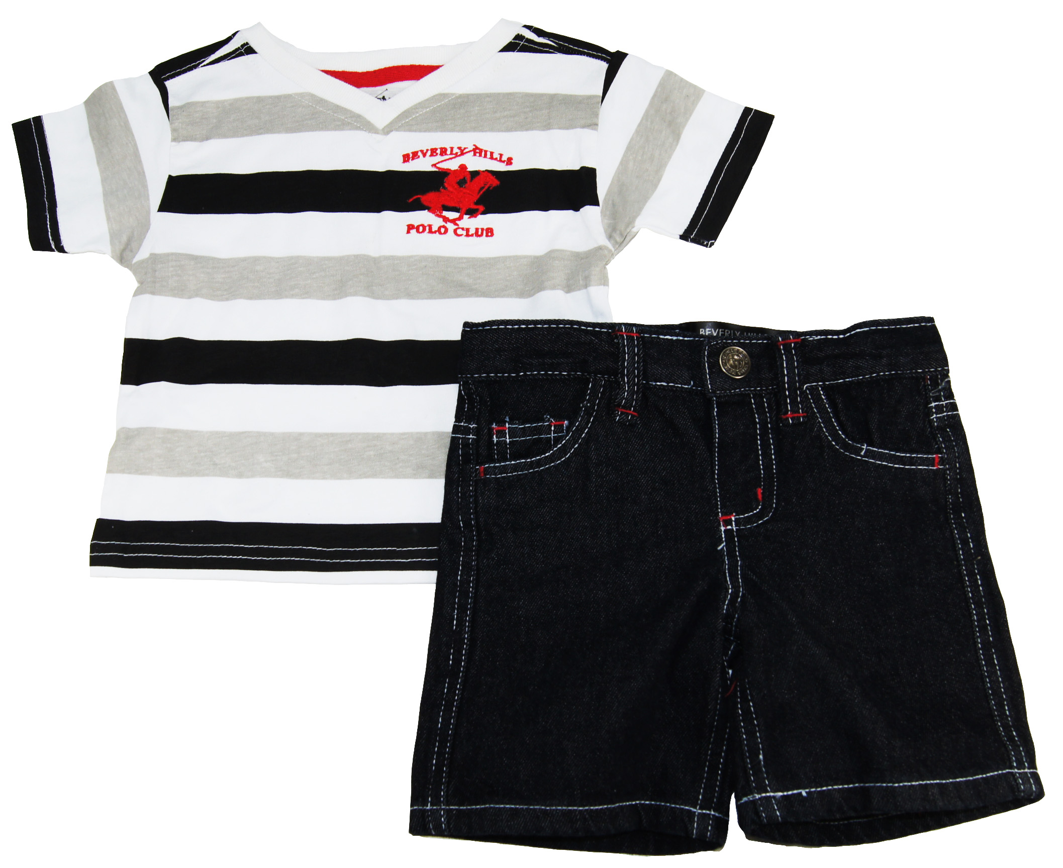 Beverly Hills Polo Club Infant Baby-Boys V-Neck Tee Shirt With Denim Short Set Beverly Hills Polo Club Infant Baby-Boys V-Neck Tee Shirt With Denim Short Set