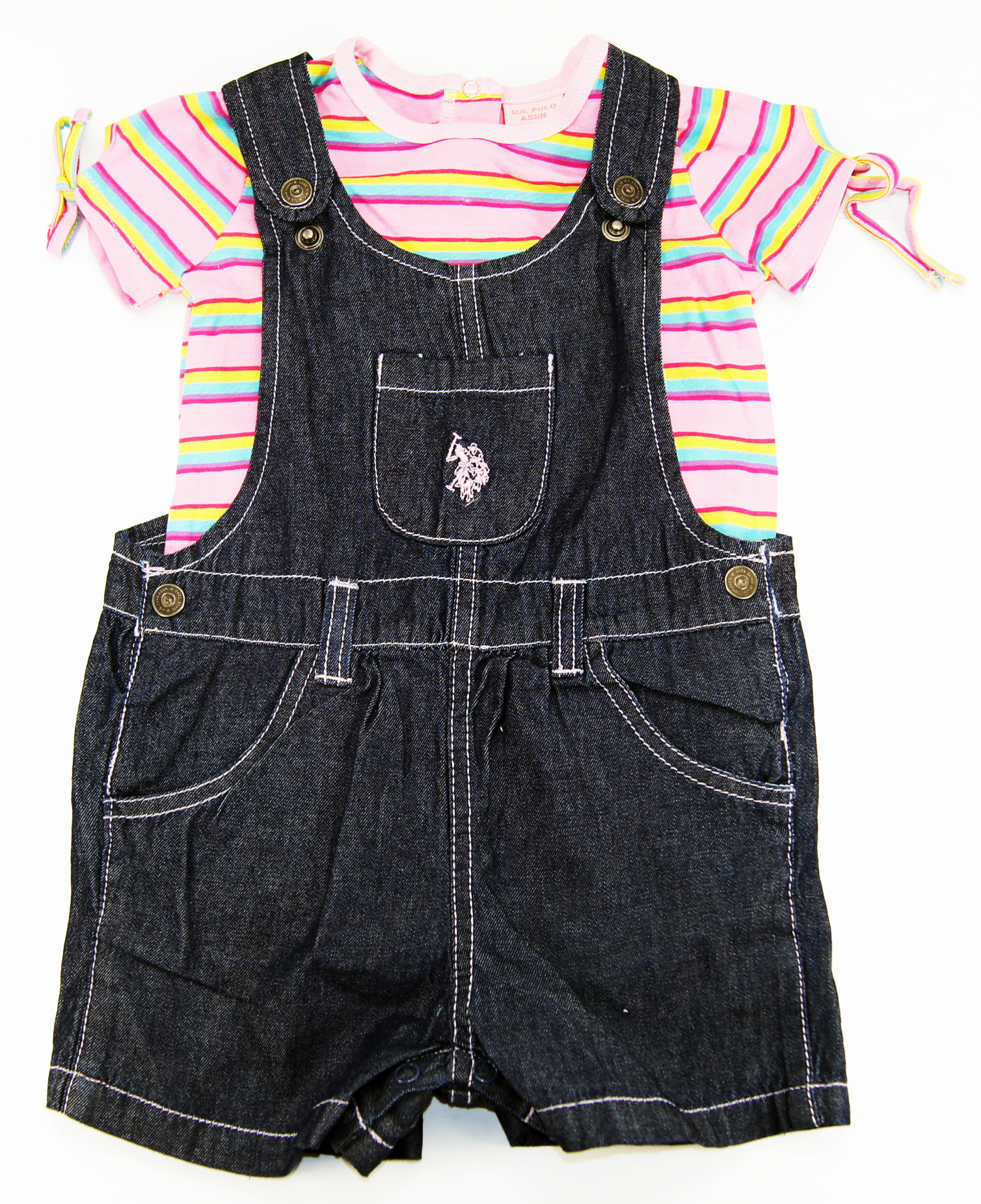 U.S. Polo Assn. Infant Baby-Girls Denim Romper with Bodysuit 2Pc Set U.S. Polo Assn. Infant Baby-Girls Denim Romper with Bodysuit 2Pc Set