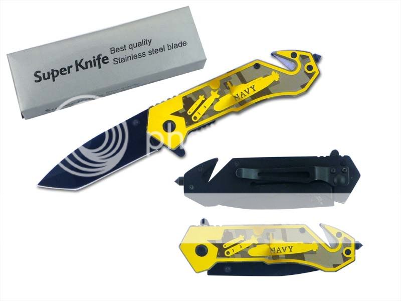Pacific Solution 3 inch Tanto Blade Spring Assisted Folding knife, with Navy Letters and Submarine, Copper handle at Sears.com