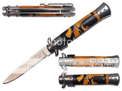 Pacific Solution 4 inch Stiletto Look Spring Assisted Folding Knife with Orange and Black Marble Handle at Sears.com