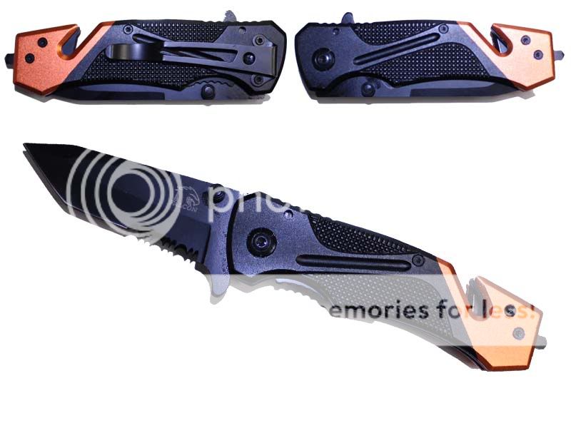 Falcon 3 inch Spring Assisted Folding knife, Black Handle with Orange Trim