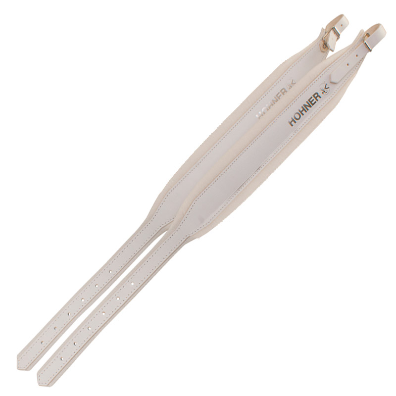 Hohner Accordion Strap - Italian Made Leather - Padded Accordion Strap - White