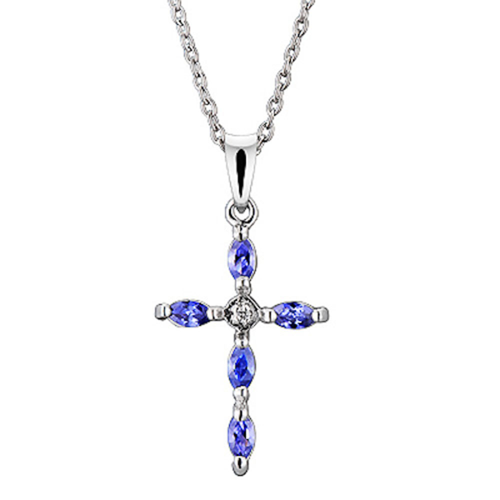 FlameReflection 925 Sterling Silver Tanzanite Cubic Zirconia Cross Charm Pendant/Necklace 18 Inches 925 Silver Chain at Sears.com