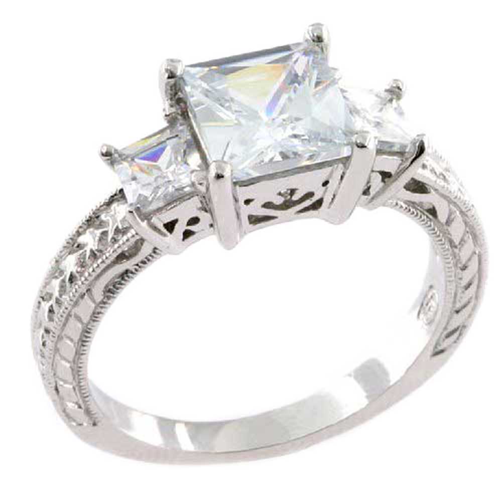 FlameReflection Princess Cut 3 Stone CZ Cubic Zirconia 925 Sterling Silver Bridal Fashion Ring at Sears.com