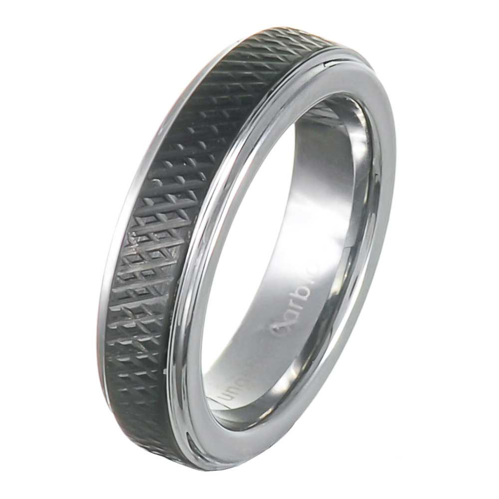 FlameReflection 5mm Black Tire Thread Facet Flat Step Edge Tungsten Carbide Men's Wedding Band FlameReflection 5mm Black Tire Thread Facet Flat Step Edge Tungsten Carbide Men's Wedding Band