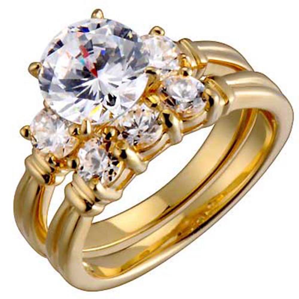 FlameReflection 1.9 Carat Round Cubic Zirconia Gold Vermeil Sterling Silver Women's Wedding Engagement Set FlameReflection 1.9 Carat Round Cubic Zirconia Gold Vermeil Sterling Silver Women's Wedding Engagement Set