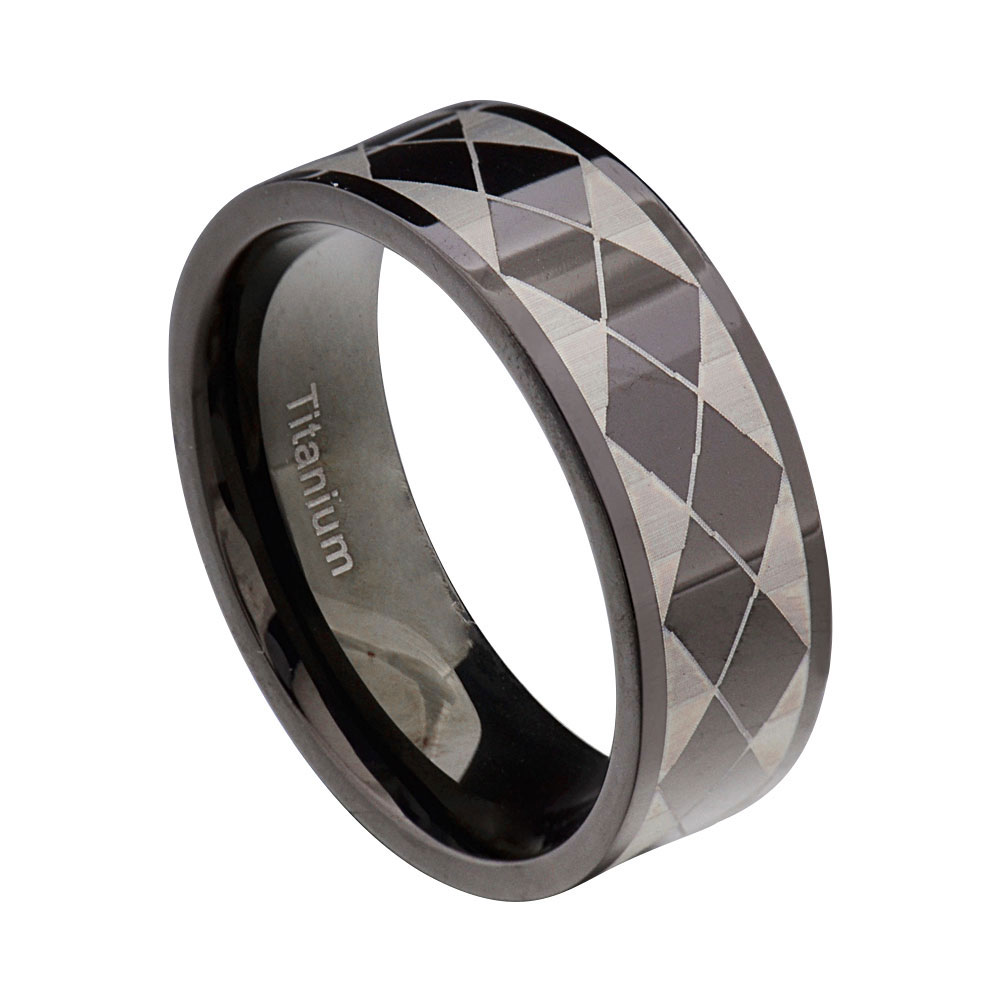 FlameReflection Titanium Black/White Celtic Scroll Etch Band Infinity Men's Wedding Ring FlameReflection Titanium Black/White Celtic Scroll Etch Band Infinity Men's Wedding Ring