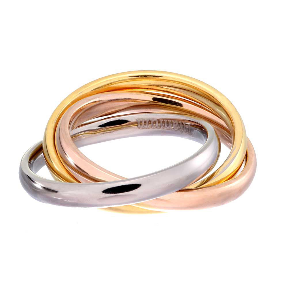 FlameReflection 3mm Titanium Bands Tri color Silver/Gold/Rose Gold Dome Top Three Interlocking Ring FlameReflection 3mm Titanium Bands Tri color Silver/Gold/Rose Gold Dome Top Three Interlocking Ring